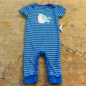 Cat & Jack 12 month boy shark stripped short sleeve romper